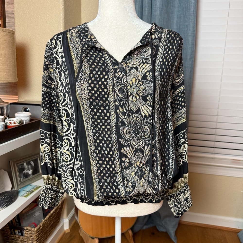Akiko 100% Silk Peasant Blouse Size M